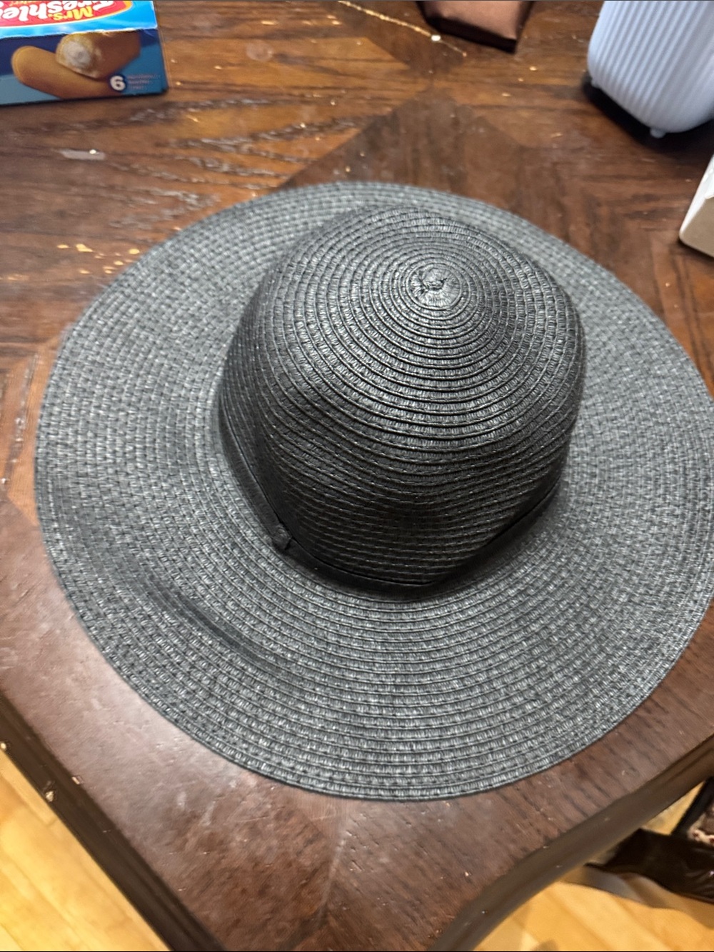 Time and Tru Wide Brim Straw Sun Hat - Charcoal Gray